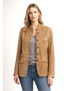 Women’s Gap Leather Distressed Jacket Blazer Tan Brown Size Large
